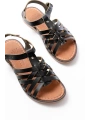 205-208 Siyah Hakiki Deri Ortopedik Taban Kadın Sandalet