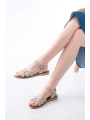 205-030 Bej Hakiki Deri Ortopedik Taban Kadın Sandalet
