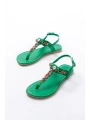 152-1110 Çimen Yeşili Multi Taşlı Parmak Arası Kadın Sandalet