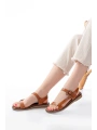 205-090 Taba  Hakiki Deri Tokalı Kadın Sandalet