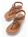 DM-609 Taba Taşlı Arka Lastikli Parmak Arası Kadın Sandalet