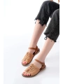 205-029 Bej Ortopedik Hakiki Deri Kadın Sandalet
