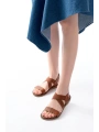 205-04 Taba Tek Bantlı Lastikli Hakiki Deri Ortopedik Taban Kadın Sandalet