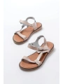 205-090 Bej Hakiki Deri Tokalı Kadın Sandalet