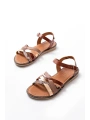 205-093 Koyu Kahve Garni Hakiki Deri Ortopedik Taban Kadın Sandalet
