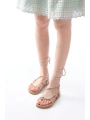 1001-1001 Rose  Bilekten Bağcıklı Kadın Sandalet