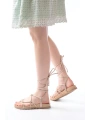 1001-1001 Rose  Bilekten Bağcıklı Kadın Sandalet