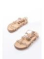 1001-1001 Rose  Bilekten Bağcıklı Kadın Sandalet