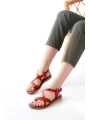 205-09 Kırmızı Ortopedik Hakiki Deri Kadın Sandalet