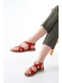 205-09 Kırmızı Ortopedik Hakiki Deri Kadın Sandalet