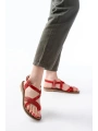 205-09 Kırmızı Ortopedik Hakiki Deri Kadın Sandalet