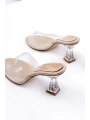 S-619 Bej Rugan Şeffaf Bantlı Şeffaf Topuklu Yuvarlak Burunlu Kadın Terlik