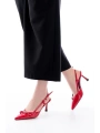 İNF-2300 Kırmızı Rugan Günlük Arkası Açık Fiyonklu Topuklu Bayan Ayakkabı