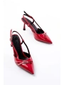 İNF-2300 Kırmızı Rugan Günlük Arkası Açık Fiyonklu Topuklu Bayan Ayakkabı