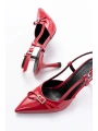 İNF-2300 Kırmızı Rugan Günlük Arkası Açık Fiyonklu Topuklu Bayan Ayakkabı
