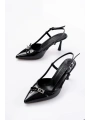 İNF-2300 Siyah Rugan Günlük Arkası Açık Fiyonklu Topuklu Bayan Ayakkabı