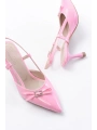 İNF-2300 Pembe Rugan Günlük Arkası Açık Fiyonklu Topuklu Bayan Ayakkabı