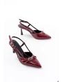 İNF-2300 Bordo Rugan Günlük Arkası Açık Fiyonklu Topuklu Bayan Ayakkabı