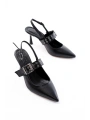 İNF-260 Siyah Günlük Arkası Açık Baret Tokalı Topuklu Bayan Ayakkabı