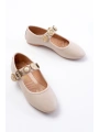 İNF-6363 Bej Baret Tokalı Günlük Bayan Ayakkabı