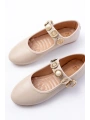 İNF-6363 Bej Baret Tokalı Günlük Bayan Ayakkabı