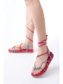 1001-1001 Fuşya Multi Bilekten Bağcıklı Kadın Sandalet