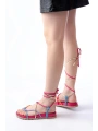 1001-1001 Fuşya Multi Bilekten Bağcıklı Kadın Sandalet