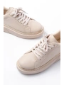 RS-2435 Bej Roze Bağcıklı Dikişli Günlük Spor Ayakkabı