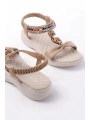 DM-608 Bej Taşlı Arka Lastikli Günlük Kadın Sandalet