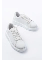 RS-2435 Beyaz Gümüş Bağcıklı Dikişli Günlük Spor Ayakkabı