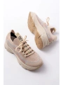 3001  Bej Bağcıklı Fileli Günlük Spor Ayakkabı