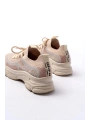 3001  Bej Bağcıklı Fileli Günlük Spor Ayakkabı