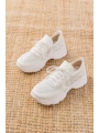 3002  Beyaz Bağcıklı Fileli Taş Aksesuarlı Günlük Spor Ayakkabı