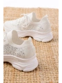 3002  Beyaz Bağcıklı Fileli Taş Aksesuarlı Günlük Spor Ayakkabı