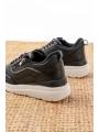 F-207 Siyah Bağcıklı Fermuarlı Taş Aksesuarlı Mevsimlik Spor Ayakkabı