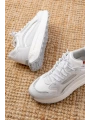 F-307 Beyaz Bağcıklı Saten Taş Aksesuarlı Günlük Spor Ayakkabı