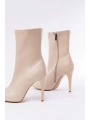 VRT-4811 Bej Yüksek İnce Topuklu Fermuarlı Kadın Bot