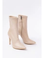 VRT-4811 Bej Yüksek İnce Topuklu Fermuarlı Kadın Bot