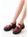 745-771 Bordo Rugan Kadın Günlük Yüksek Tabanlı Loafer Ayakkabı