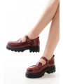 745-771 Bordo Rugan Kadın Günlük Yüksek Tabanlı Loafer Ayakkabı