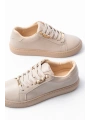 P-910 Bej Bağcıklı Taban Dikişli Günlük Kadın Spor