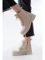 02-2003 Bej Galata Bağcıklı Fermuarlı Günlük Kadın Bot