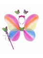 Çocuklar İçin Renkli Kelebek Kanat Taç Asa Kostüm Seti