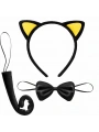 Sarı Kulaklı Kedi Kostüm Seti – Taç Papyon Kuyruk 3 Parça