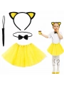 Sarı Renk Etekli Kedi Kostüm Seti (tütü, Taç, Papyon, Kuyruk)