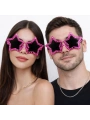 Fuşya Renk Disko Yıldızı Retro Parti Gözlüğü 16x7 Cm