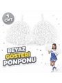 1 Çift ( 2 Adet ) Beyaz Renk 23 Nisan 19 Mayıs 29 Ekim Okul Gösteri Ponponları Ekstra Dolgun