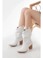 LS-1860 Beyaz Körüklü Kalın Topuklu Günlük Kadın Bot