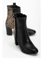 292 Siyah Leopar Desen Detaylı Fermuarlı  Yüksek Topuklu Günlük Kadın Bot