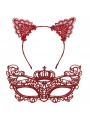 Lüks Kırmızı Dantel Taçlı Maske Seti 2 No - Parti, Balo, Kostüm Aksesuarı